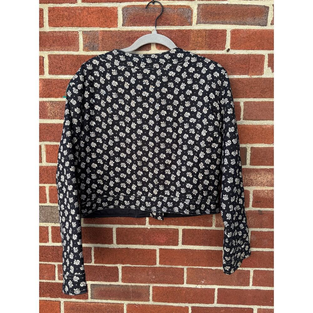 Vintage Floral Crop Jacket Womens Small Black White Cotton Boho Cottagecore - Picture 9 of 10